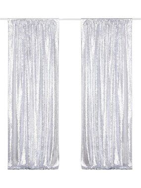 Silver Sequin Backdrop Curtains - 2 Pcs 2ft x 8ft for Parties, Weddings & Events